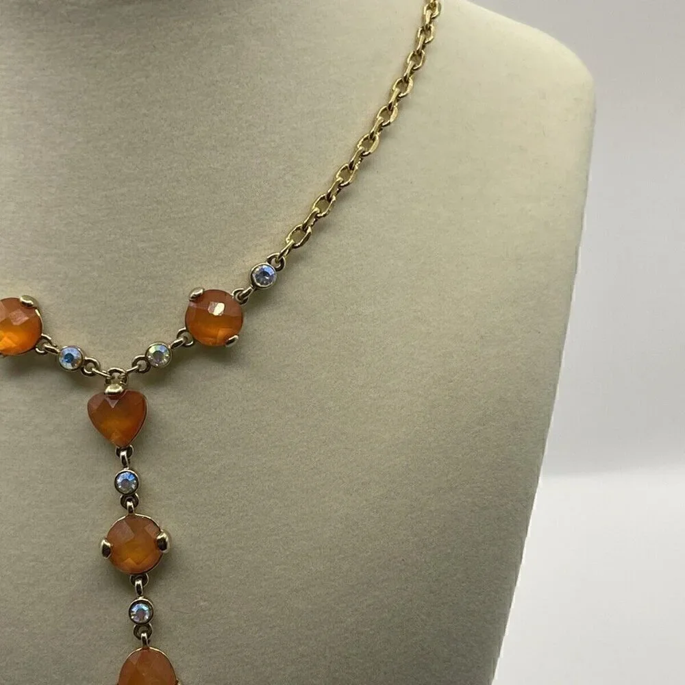 Anne Klein Vintage Elegant Orange Heart White Stones Gold Tone Necklace …